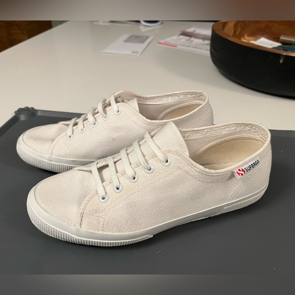 Superga white tennis shoes, size 7.5W US / 38 EU